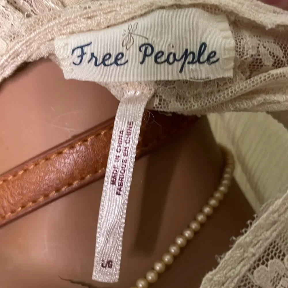 Free People Cream Lace Trim Button-Front Blouse